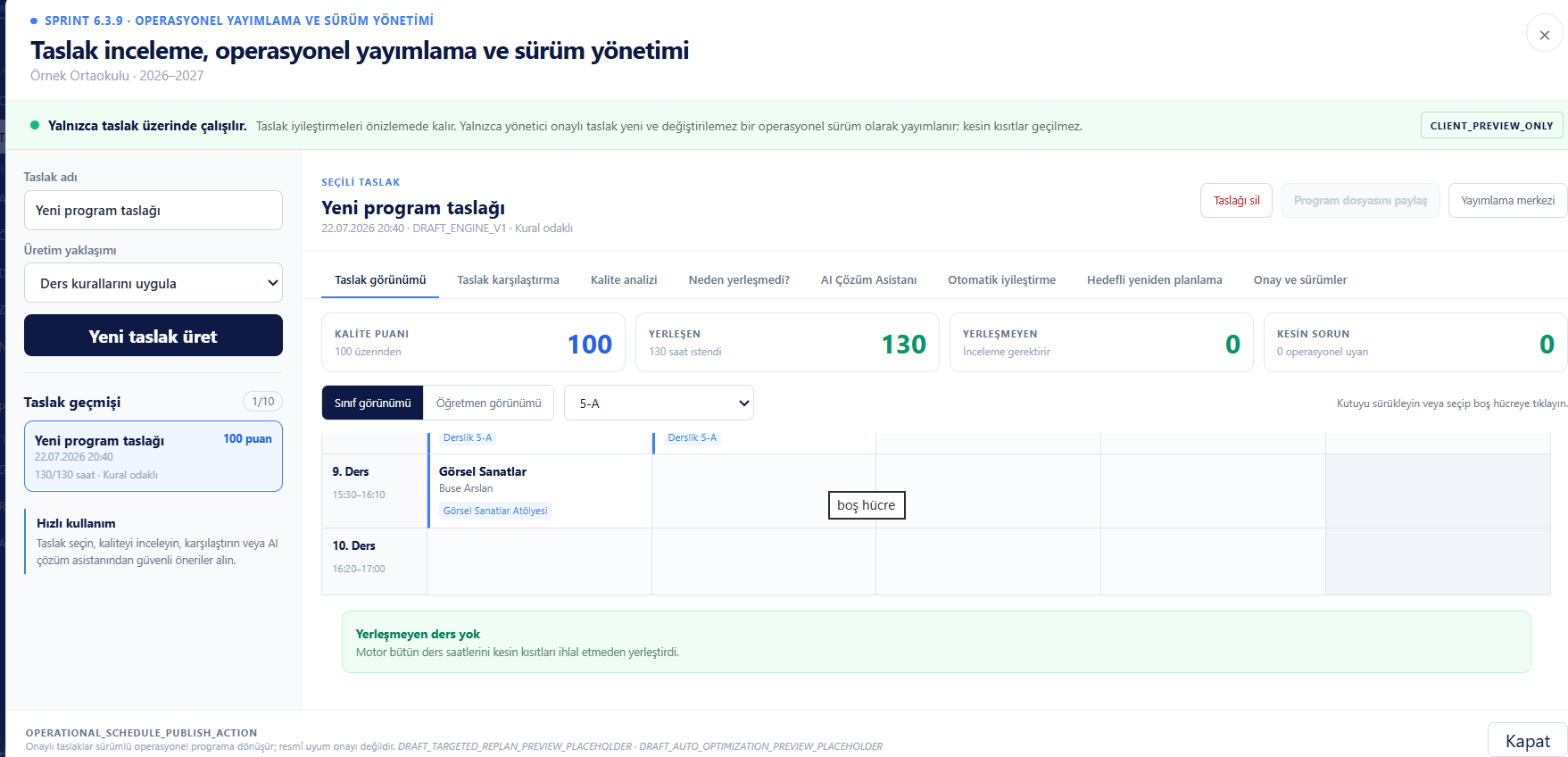 EduTimePlan taslak program çalışma alanı